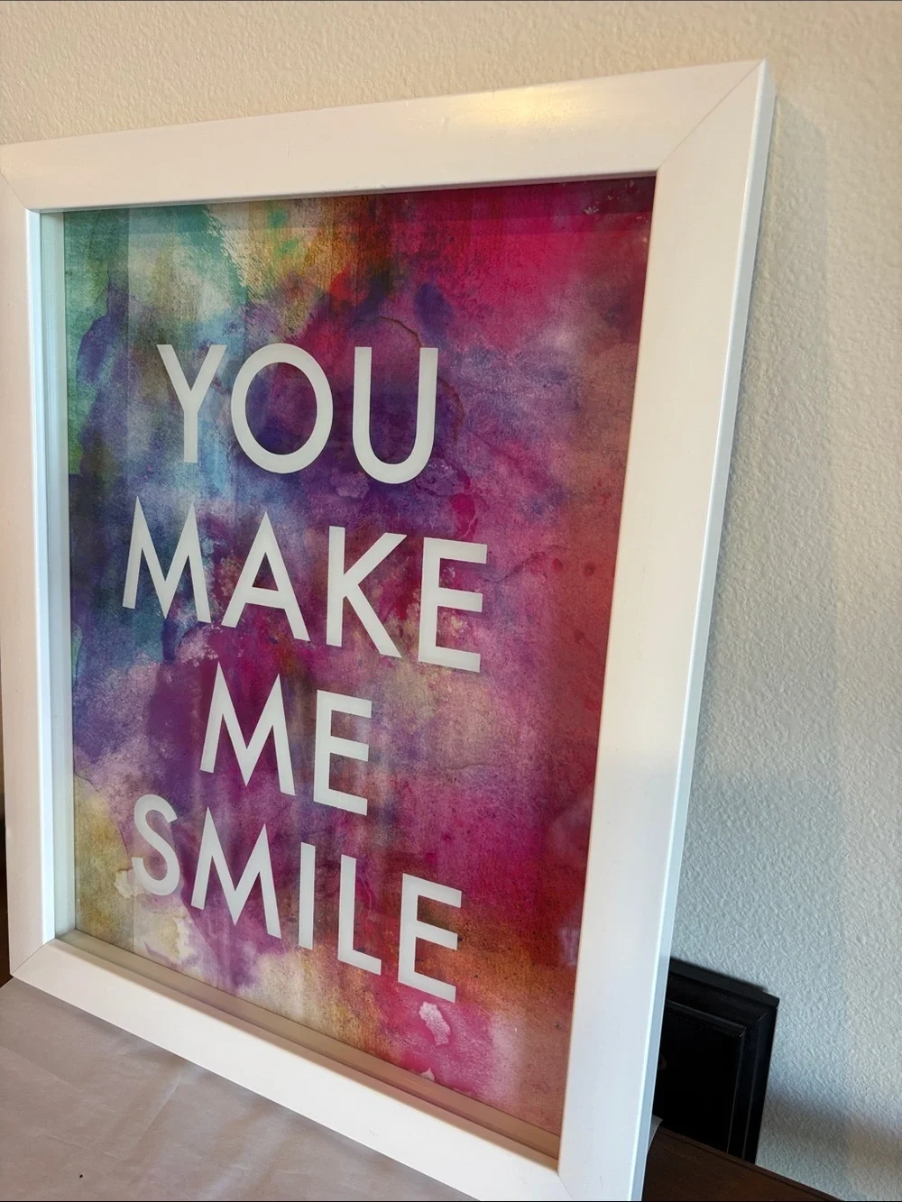 Z Gallerie 'YOU MAKE ME SMILE' Wall Art - White Frame Watercolor Background NWT